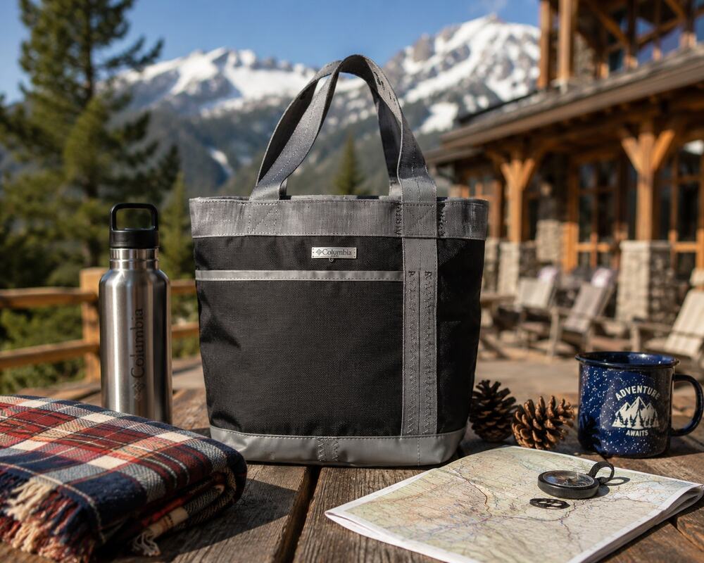 Columbia Insulated Lunch Tote Black Gray Zip Top O/S Cooler Bag